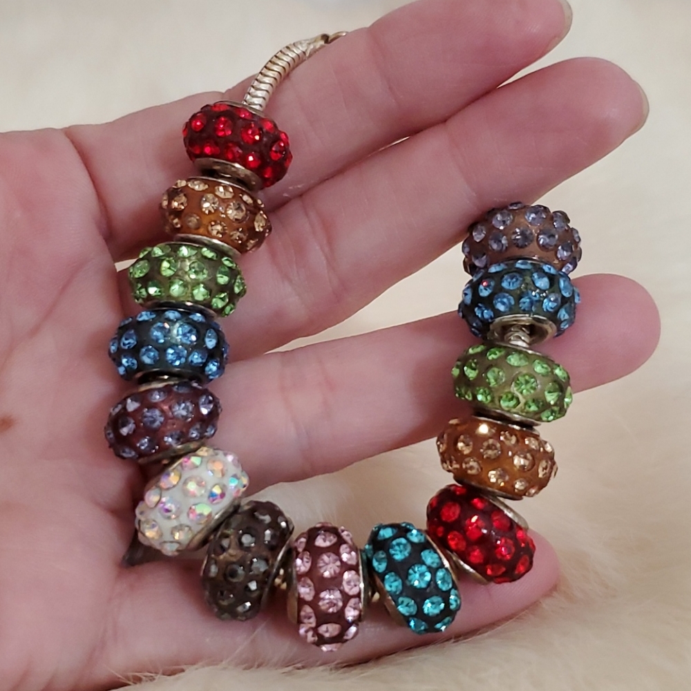 Silvertone add 'barrel' specialty charms rhinestones New